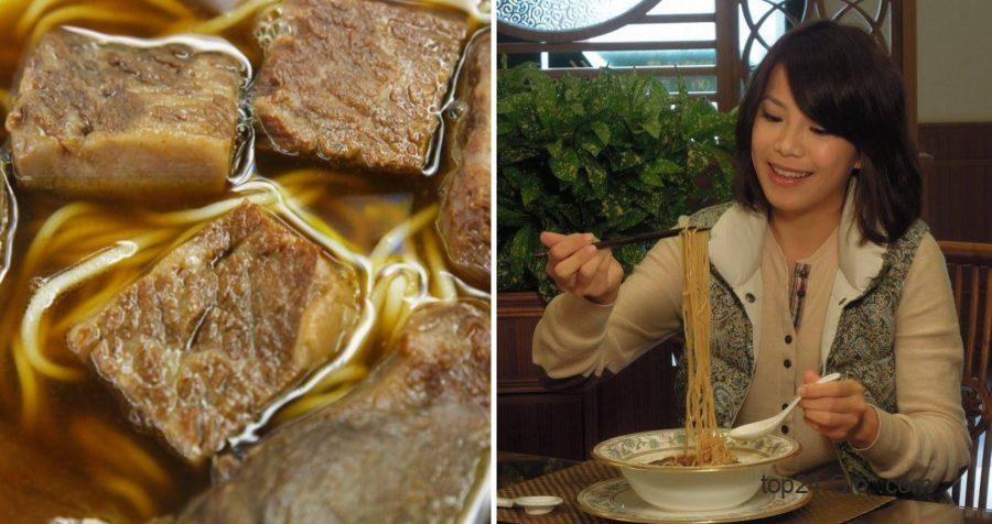 Một du khách thưởng thức món phở bò Đài Loan