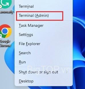 Nhấp vào Terminal (Quản trị viên) từ menu WinX.